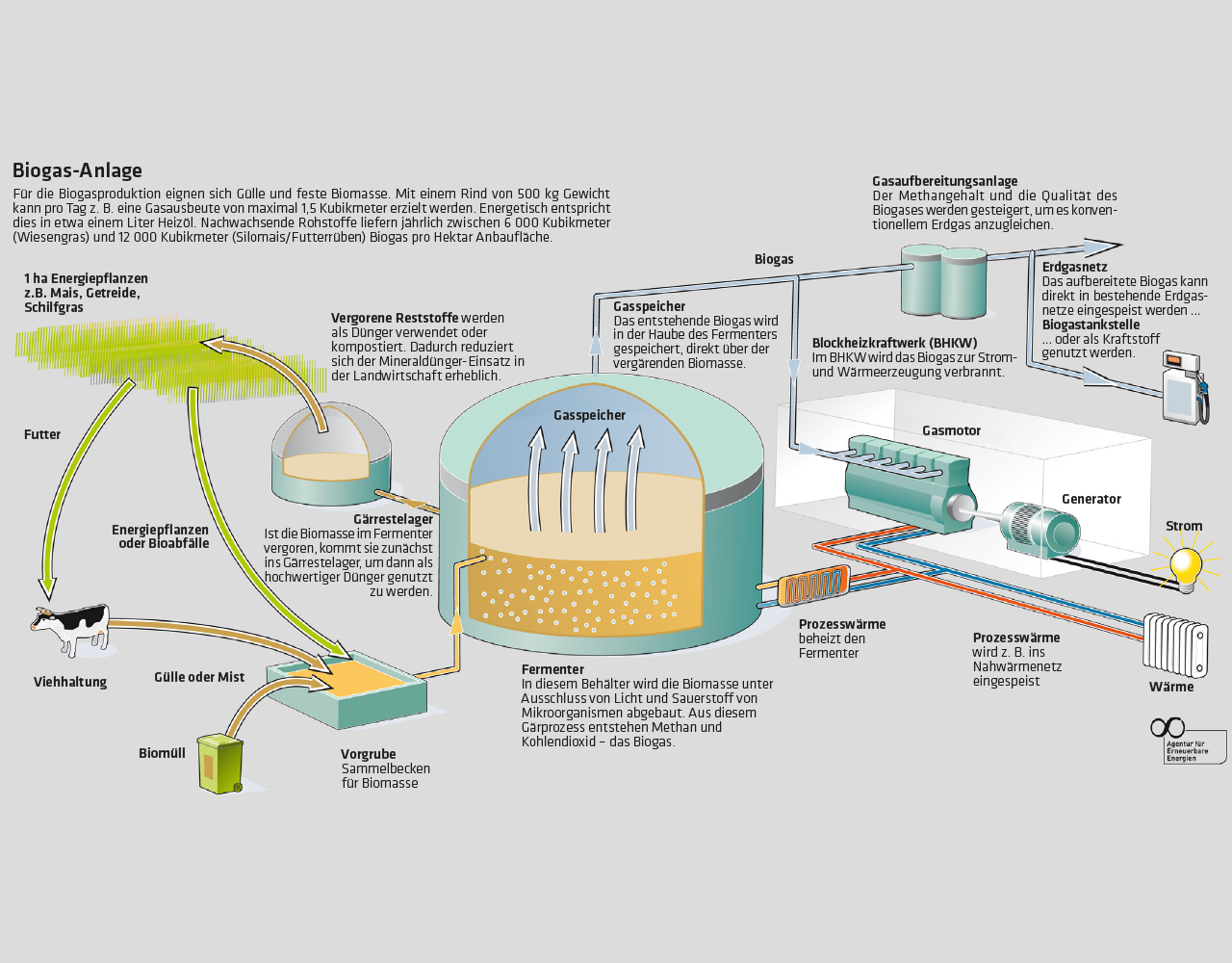 Diageramm der AERZEN Biogaslösungen - Funktionsweise einer Biogas-Anlage
