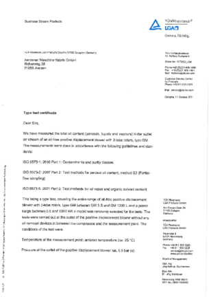 Certificat de fonctionnement exempt d’huile du surpresseur GM