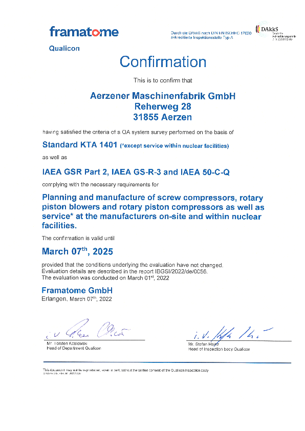 KTA 1401、IAEA GS-R-3 和 IAEA 50-C-Q 品質認證