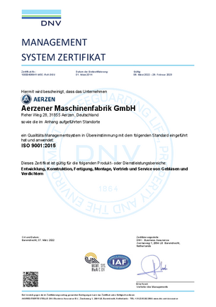 AERZEN Zertifikat DIN ISO 9001