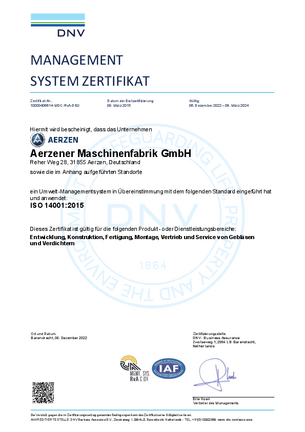 AERZEN Zertifikat ISO 14001